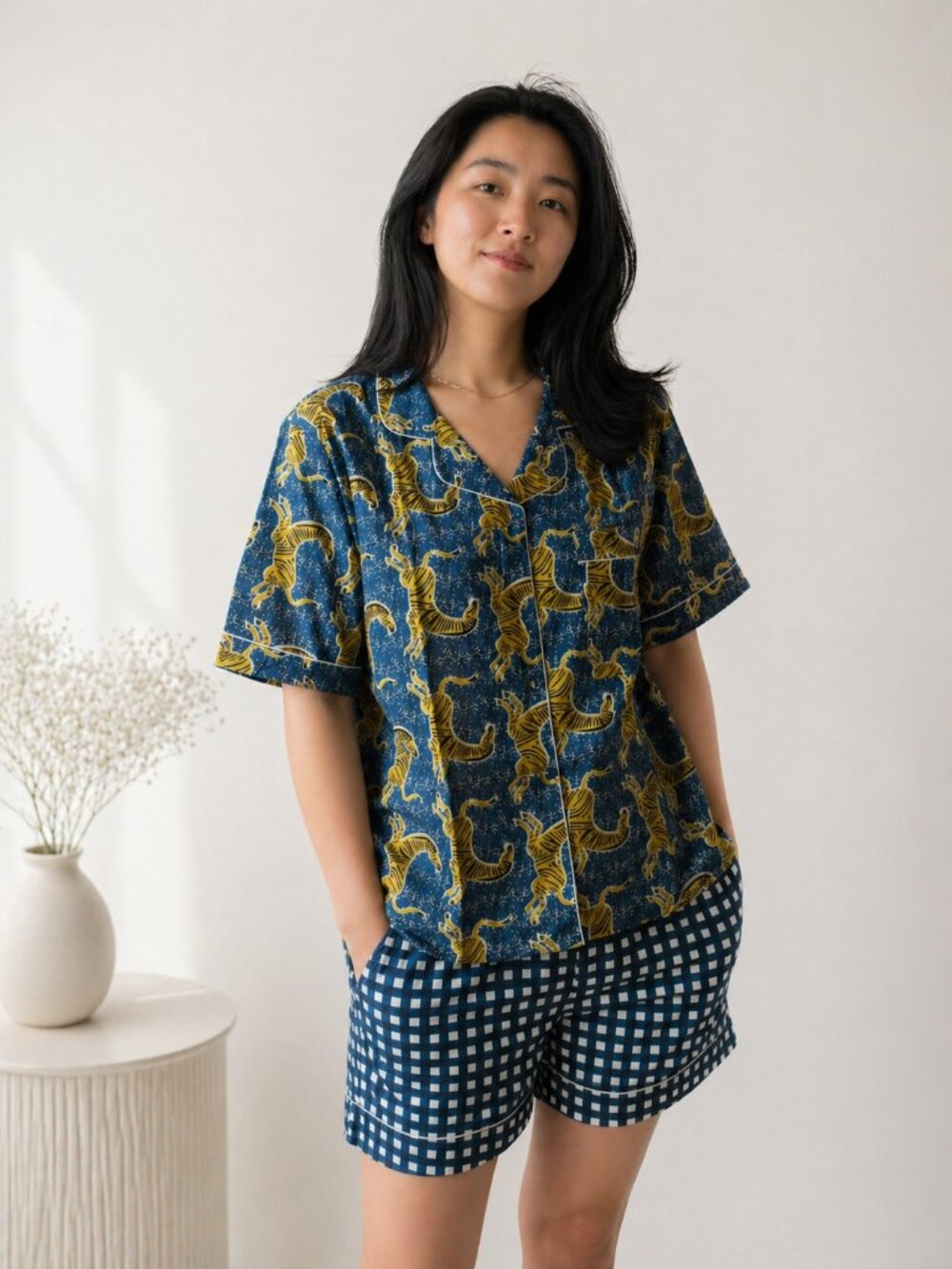 Yaza Ziger Blue Pajama Set with Travel Pouch